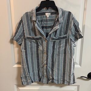 WONDERLY Women’s Striped Button Up Short Sleeve Blouse